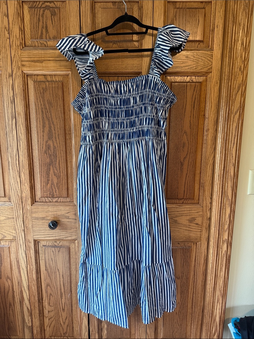 Blue and White Striped Ruffle Strap Sundress